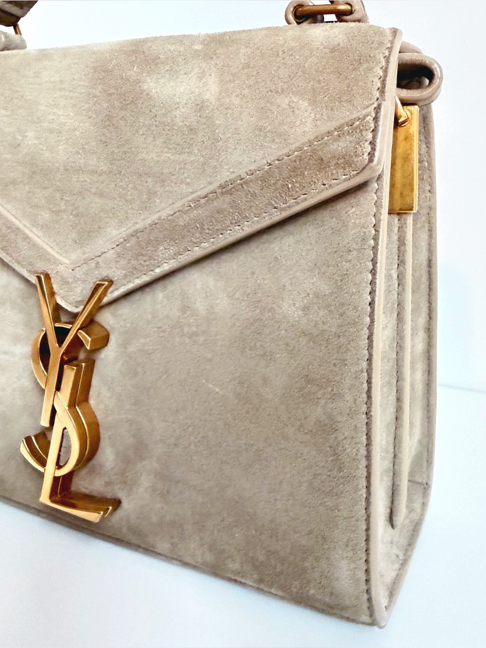 Yves Saint Laurent Cassandra Mini Top Handle Bag Beige Suede - Picture 3 of 11